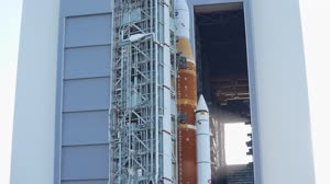 The Space Launch System SLS roll out at KSC_MSFC footage